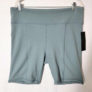 Mono B Womens Bike Shorts Plus Size 2XL Pocket In Back Waist Band Grey/Blue NWT